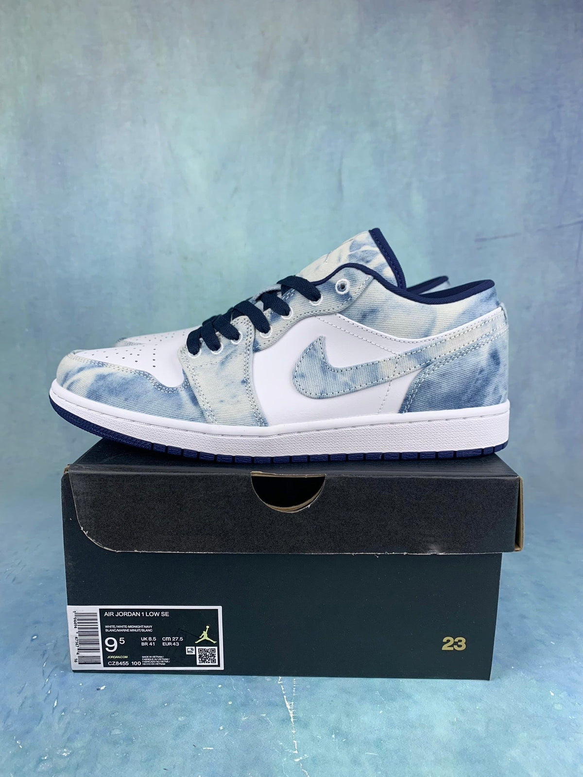 Air Jordan 1 Low Washed Denim Tie-Dye Unisex Sneakers CZ8455-100